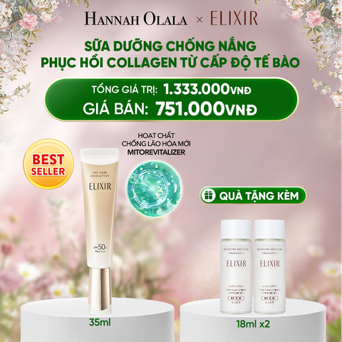  DEAL 19: [THẾ HỆ MỚI] KEM CHỐNG NẮNG DẠNG SỮA PHỤC HỒI COLLAGEN TỪ CẤP ĐỘ TẾ BÀO ELIXIR DAY CARE REVOLUTION SPF50+ 35ML 