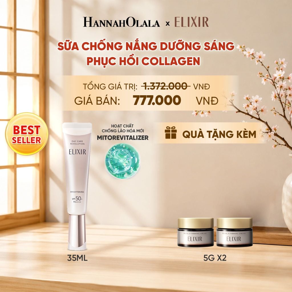  [THẾ HỆ MỚI] KEM CHỐNG NẮNG DẠNG SỮA DƯỠNG SÁNG PHỤC HỒI COLLAGEN TỪ CẤP ĐỘ TẾ BÀO ELIXIR DAY CARE REVOLUTION SPF50+ 35ML - DEAL 19 - B6 