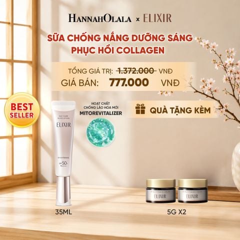  [THẾ HỆ MỚI] KEM CHỐNG NẮNG DẠNG SỮA DƯỠNG SÁNG PHỤC HỒI COLLAGEN TỪ CẤP ĐỘ TẾ BÀO ELIXIR DAY CARE REVOLUTION SPF50+ 35ML - DEAL 19 - B6 