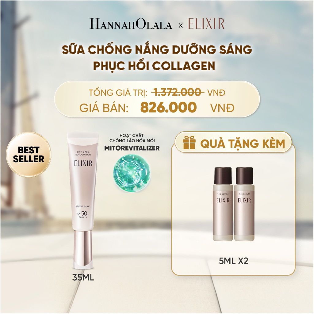  [THẾ HỆ MỚI] KEM CHỐNG NẮNG DẠNG SỮA DƯỠNG SÁNG PHỤC HỒI COLLAGEN TỪ CẤP ĐỘ TẾ BÀO ELIXIR DAY CARE REVOLUTION SPF50+ 35ML - DEAL 19 