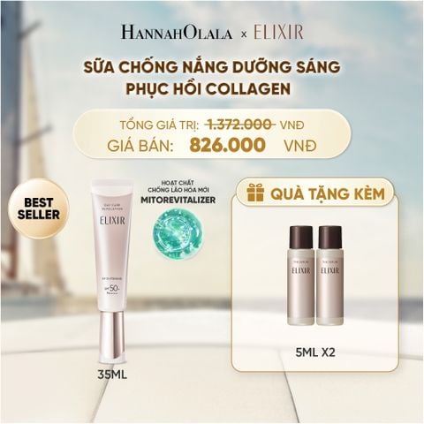  [THẾ HỆ MỚI] KEM CHỐNG NẮNG DẠNG SỮA DƯỠNG SÁNG PHỤC HỒI COLLAGEN TỪ CẤP ĐỘ TẾ BÀO ELIXIR DAY CARE REVOLUTION SPF50+ 35ML - DEAL 19 