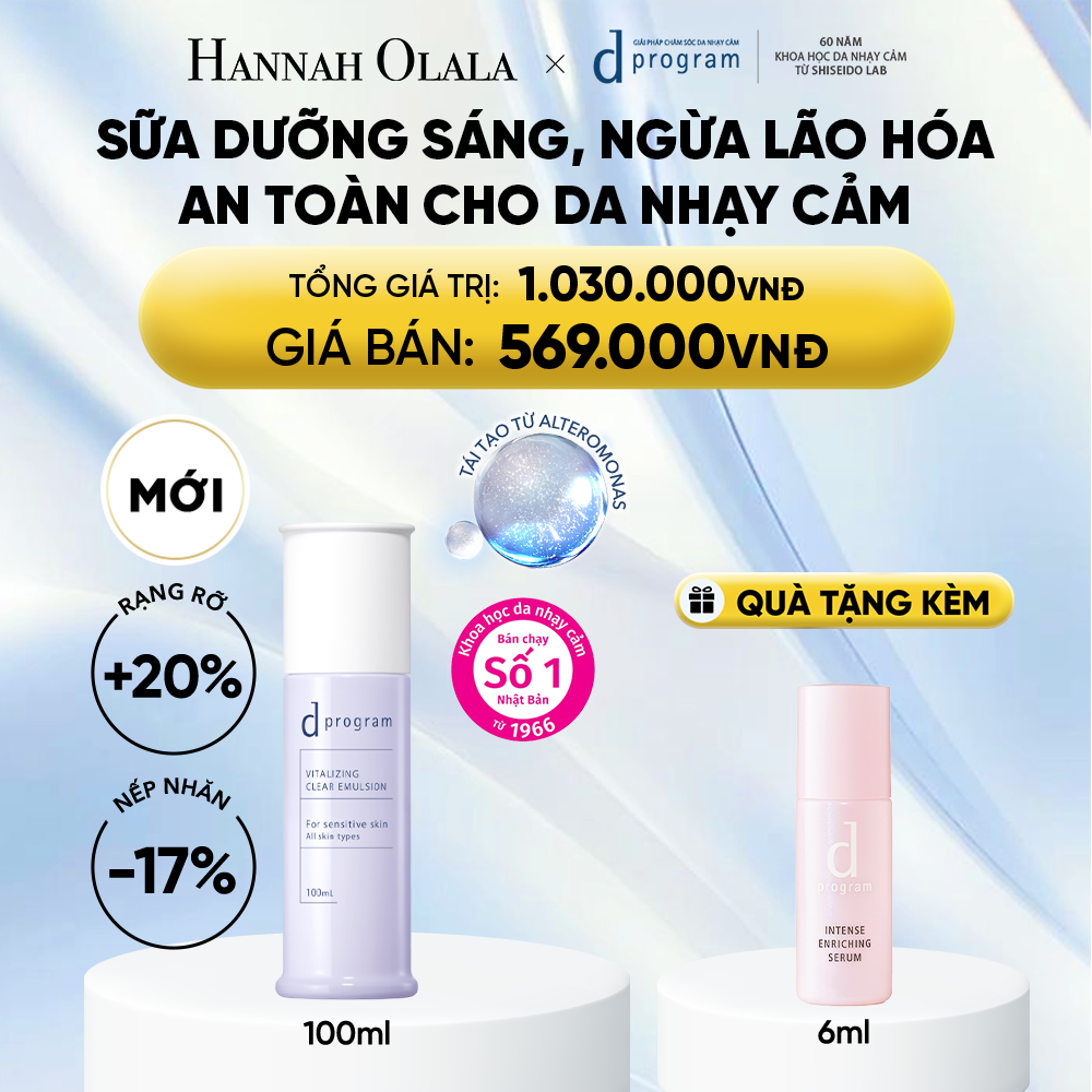  [MỚI] SỮA DƯỠNG SÁNG DA, CHĂM SÓC DA NHẠY CẢM & HỖ TRỢ NGĂN LÃO HÓA DPROGRAM VITALIZING CLEAR EMULSION 100ML - DEAL 19 