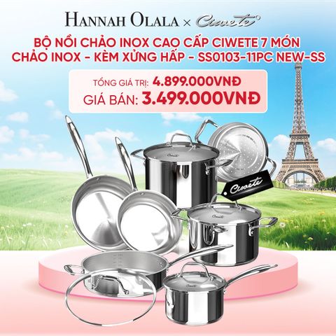  BỘ NỒI CHẢO INOX CAO CẤP CIWETE 7 MÓN - CHẢO INOX - KÈM XỬNG HẤP - SS0103-11PC NEW-SS - DEAL 19 - B35 