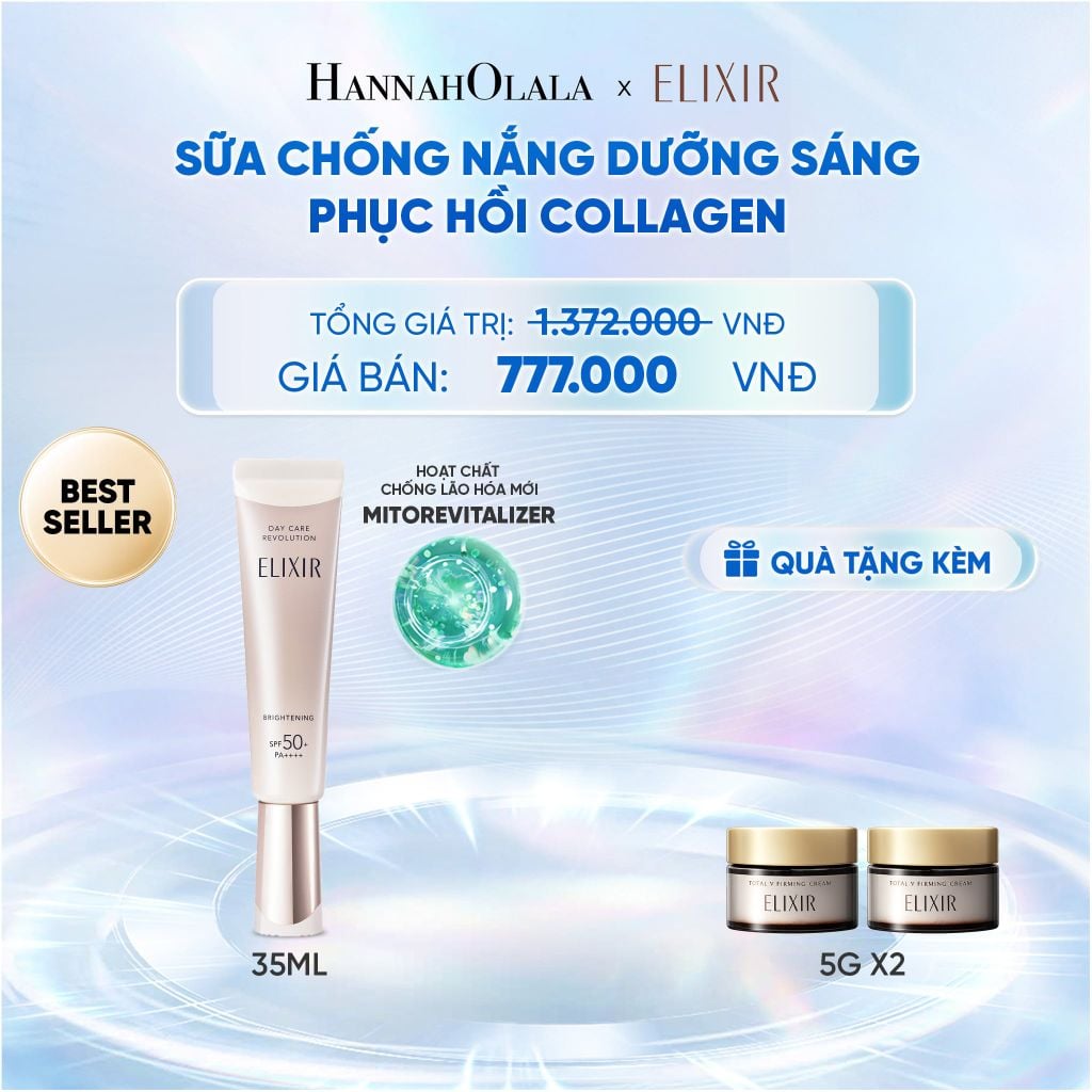  [THẾ HỆ MỚI] KEM CHỐNG NẮNG DẠNG SỮA DƯỠNG SÁNG PHỤC HỒI COLLAGEN TỪ CẤP ĐỘ TẾ BÀO ELIXIR DAY CARE REVOLUTION SPF50+ 35ML - DEAL 19 - C73 