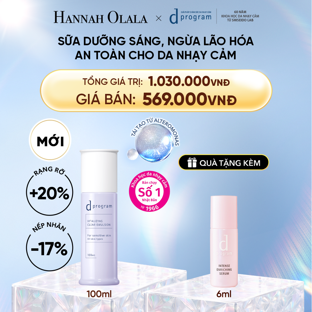  DEAL 19: [MỚI] SỮA DƯỠNG SÁNG DA, CHĂM SÓC DA NHẠY CẢM & HỖ TRỢ NGĂN LÃO HÓA DPROGRAM VITALIZING CLEAR EMULSION 100ML 