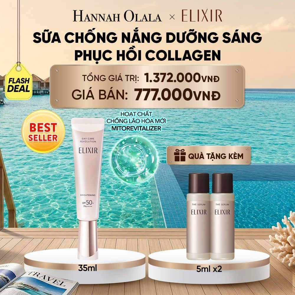  [THẾ HỆ MỚI] KEM CHỐNG NẮNG DẠNG SỮA DƯỠNG SÁNG PHỤC HỒI COLLAGEN TỪ CẤP ĐỘ TẾ BÀO ELIXIR DAY CARE REVOLUTION SPF50+ 35ML - DEAL 19_ D1560 