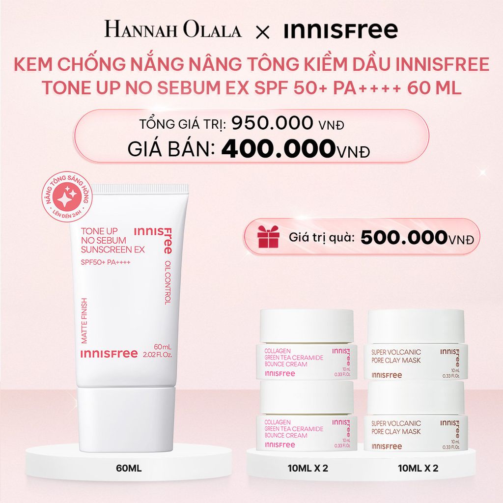  E130_DEAL 1: KEM CHỐNG NẮNG NÂNG TÔNG KIỀM DẦU INNISFREE TONE UP NO SEBUM EX SPF 50+ PA++++ 60 ML 
