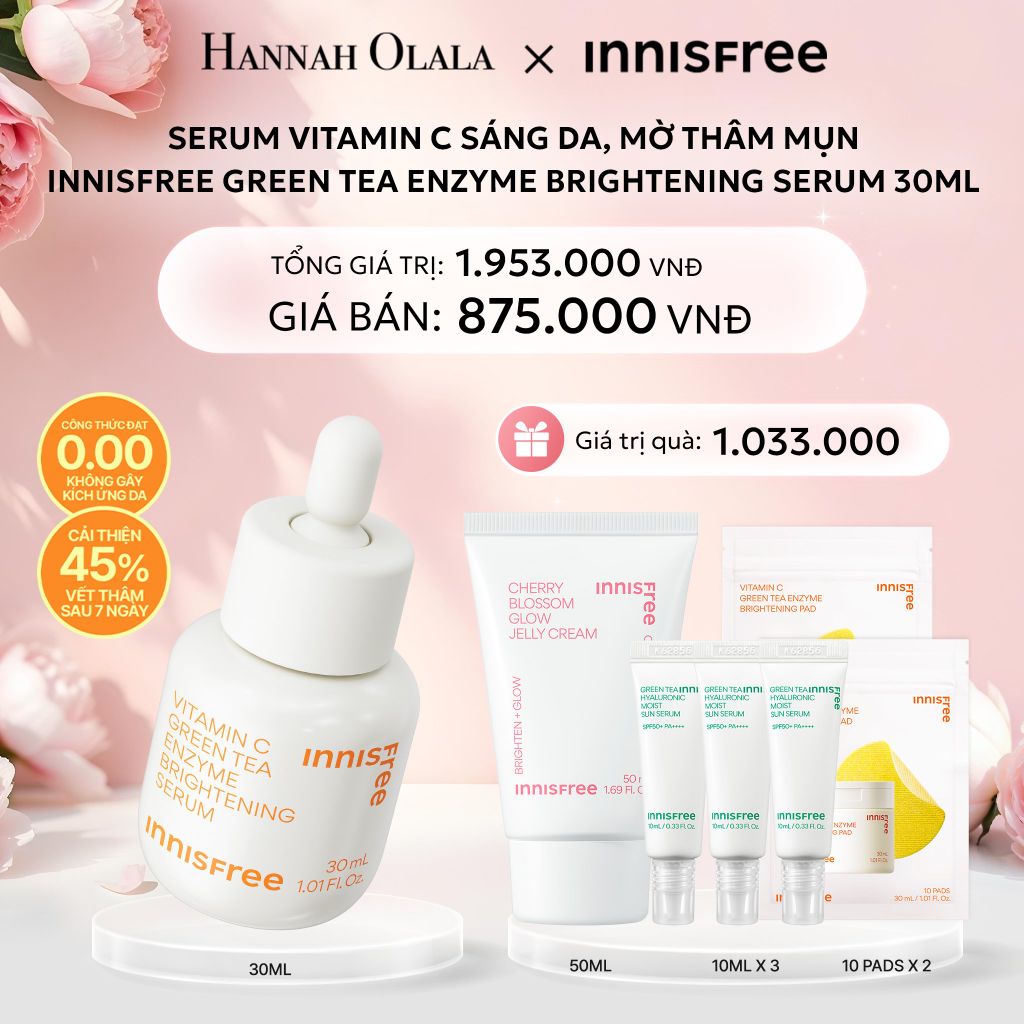 E832: DEAL 1: SERUM VITAMIN C SÁNG DA, MỜ THÂM MỤN INNISFREE GREEN TEA ENZYME BRIGHTENING SERUM 30ML 