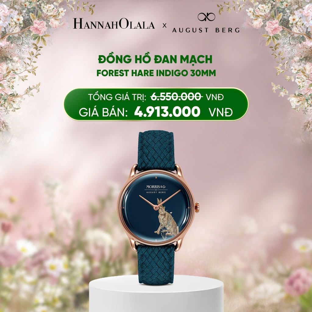  DEAL 1: ĐỒNG HỒ ĐAN MẠCH AUGUST BERG X MORRIS & CO. - FOREST HARE INDIGO 30MM - DÂY PERLON - VÀNG HỒNG 