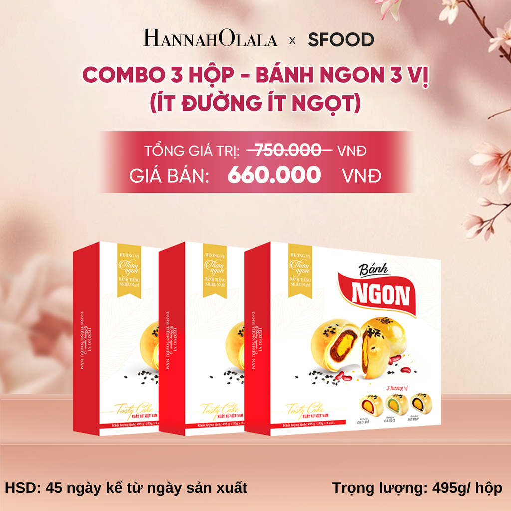  COMBO 3 HỘP - BÁNH NGON 3 VỊ (ÍT ĐƯỜNG ÍT NGỌT): ĐẬU ĐỎ - LÁ DỨA - MÈ ĐEN - A745 