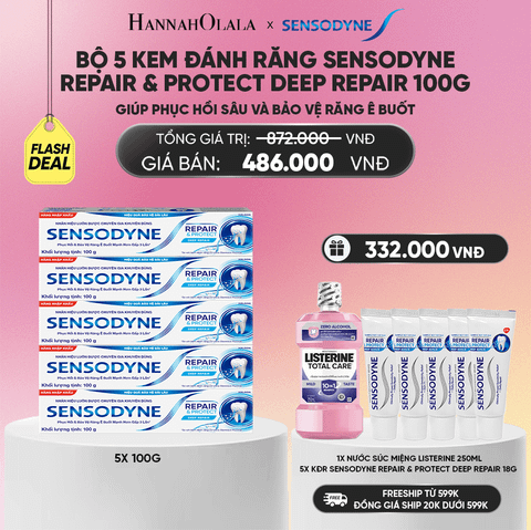  BỘ 5 KEM ĐÁNH RĂNG SENSODYNE REPAIR & PROTECT DEEP REPAIR 100G GIÚP PHỤC HỒI SÂU VÀ BẢO VỆ RĂNG Ê BUỐT - FLASH DEAL_A565 
