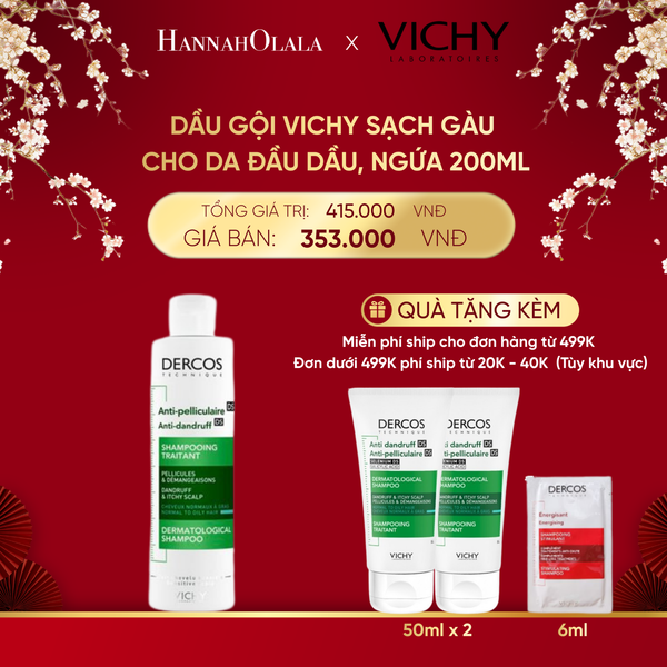  A1642_DEAL 1 DẦU GỘI VICHY SẠCH GÀU CHO DA ĐẦU DẦU, NGỨA DERCOS ANTI DANDRUFF 200ML 