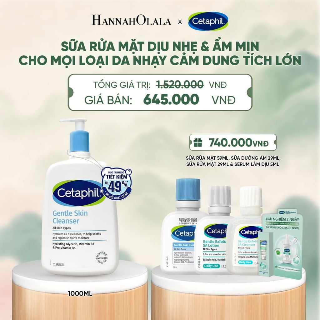  SỮA RỬA MẶT DỊU LÀNH CHO DA NHẠY CẢM CETAPHIL GENTLE SKIN CLEANSER 1000ML DEAL 1: - A1282 