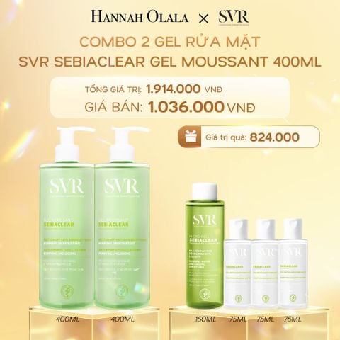  K1_DEAL 01: COMBO 2 GEL RỬA MẶT CHO DA DẦU MỤN, KHÔNG CHỨA XÀ PHÒNG SVR SEBIACLEAR GEL MOUSSANT 400ML 