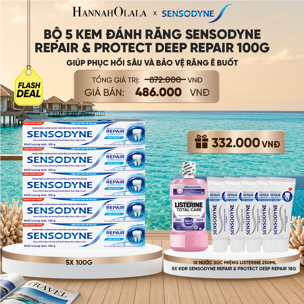  BỘ 5 KEM ĐÁNH RĂNG SENSODYNE REPAIR & PROTECT DEEP REPAIR 100G GIÚP PHỤC HỒI SÂU VÀ BẢO VỆ RĂNG Ê BUỐT - FLASH DEAL 