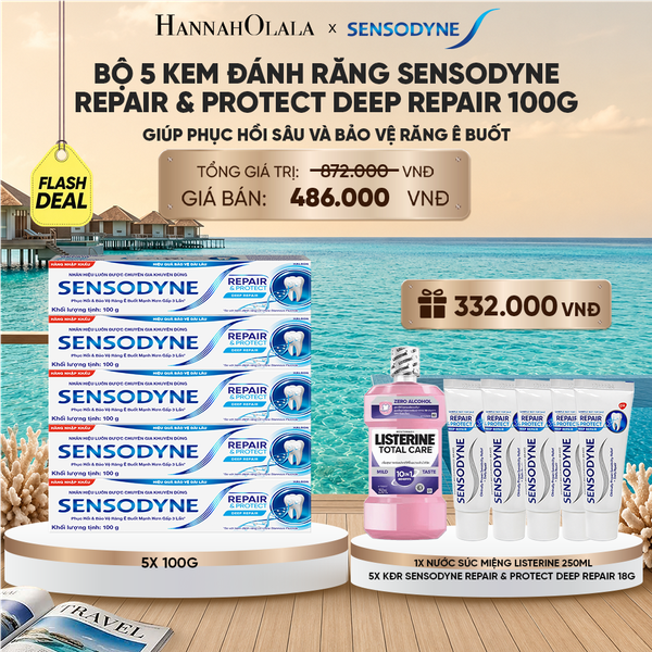  BỘ 5 KEM ĐÁNH RĂNG SENSODYNE REPAIR & PROTECT DEEP REPAIR 100G GIÚP PHỤC HỒI SÂU VÀ BẢO VỆ RĂNG Ê BUỐT - FLASH DEAL_ D184 