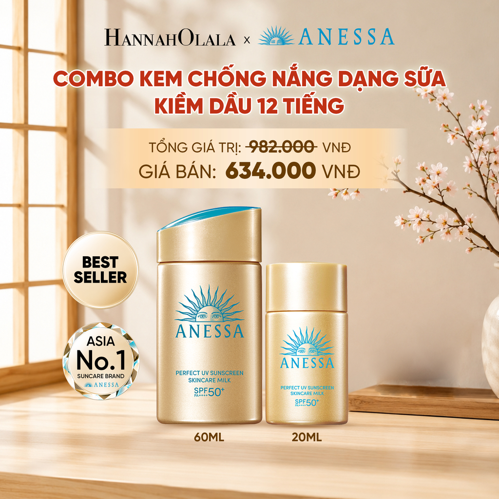  COMBO SỮA CHỐNG NẮNG DƯỠNG DA KIỀM DẦU BẢO VỆ HOÀN HẢO ANESSA GOLD MILK SPF50+ PA++++ 60ML + 20ML - DEAL 1 