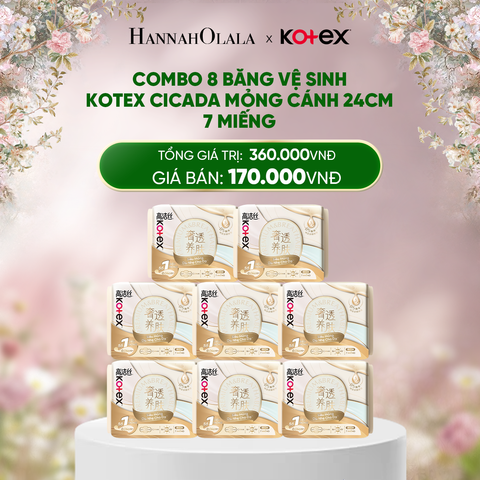  E1005_DEAL 1: COMBO 8 BĂNG VỆ SINH KOTEX CICADA MỎNG CÁNH 24CM 7 MIẾNG 