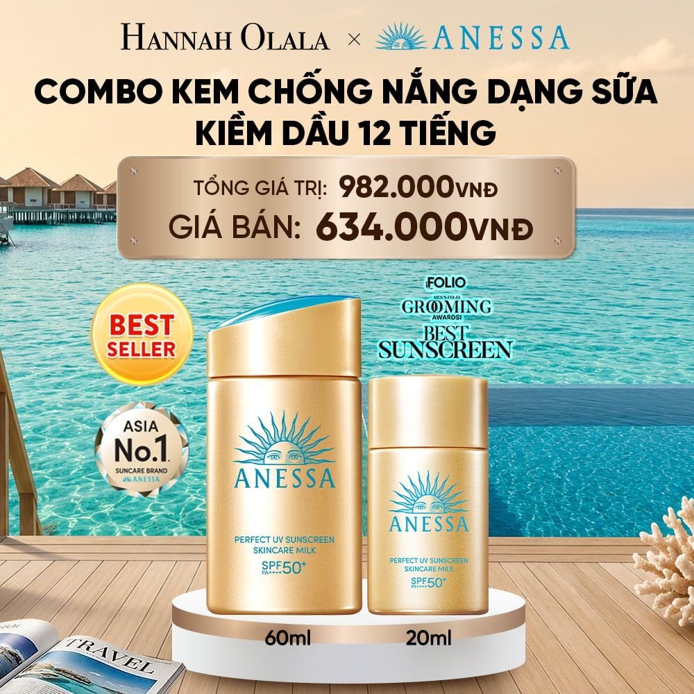 COMBO SỮA CHỐNG NẮNG DƯỠNG DA KIỀM DẦU BẢO VỆ HOÀN HẢO ANESSA GOLD MILK SPF50+ PA++++ 60ML + 20ML - DEAL 1_ D236 