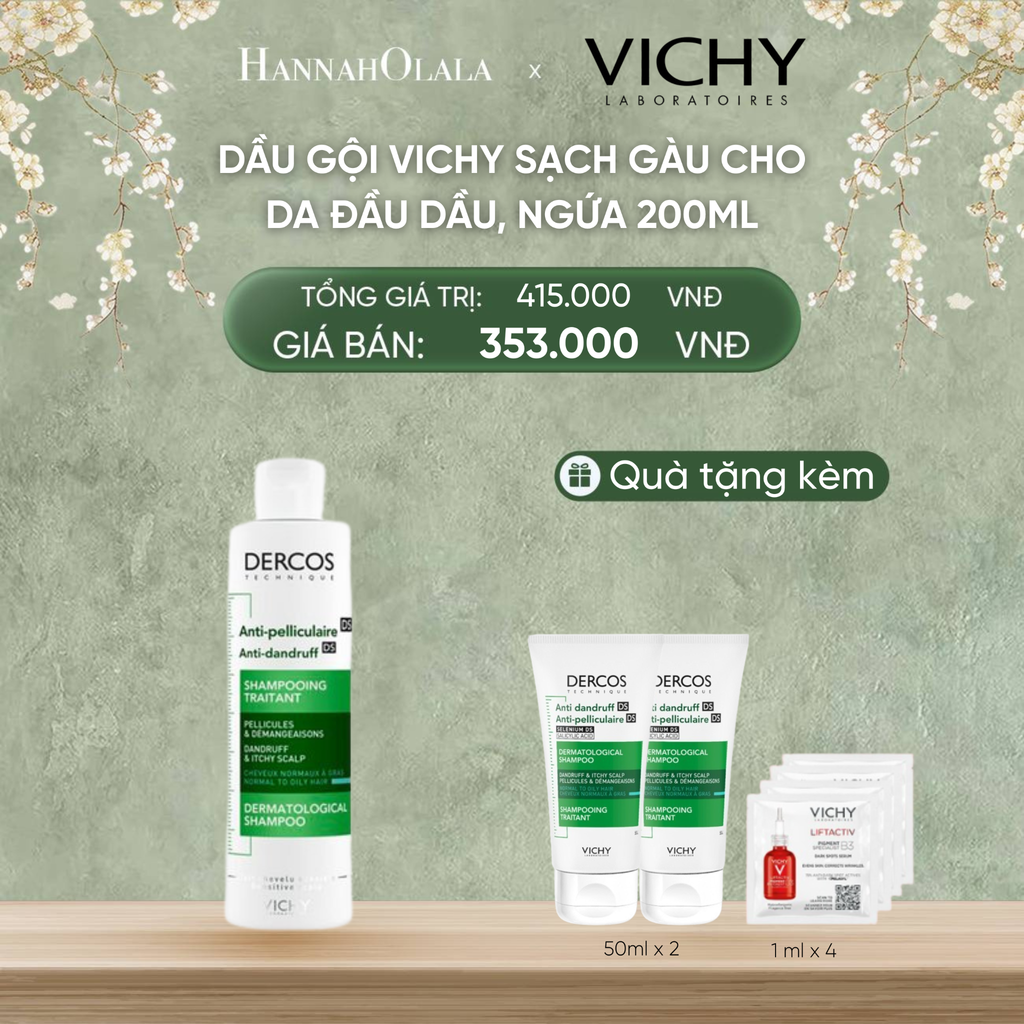  DEAL 1 DẦU GỘI VICHY SẠCH GÀU CHO DA ĐẦU DẦU, NGỨA DERCOS ANTI DANDRUFF 200ML 
