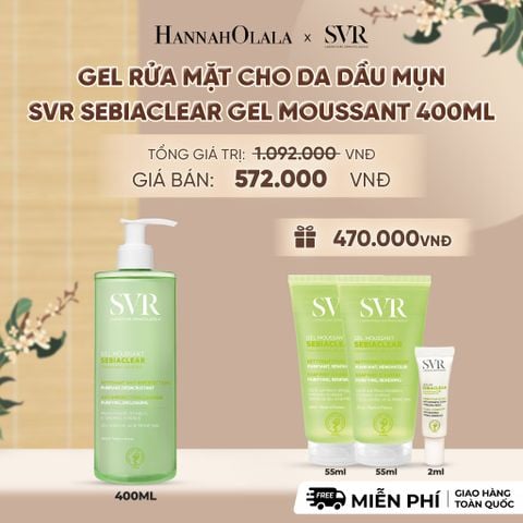  GEL RỬA MẶT CHO DA DẦU MỤN, KHÔNG CHỨA XÀ PHÒNG SVR SEBIACLEAR GEL MOUSSANT 400ML - DEAL 1 - A2006 