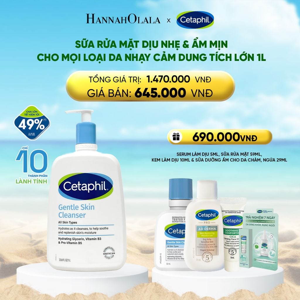  DEAL 1: SỮA RỬA MẶT DỊU LÀNH CHO DA NHẠY CẢM CETAPHIL GENTLE SKIN CLEANSER 1000ML 