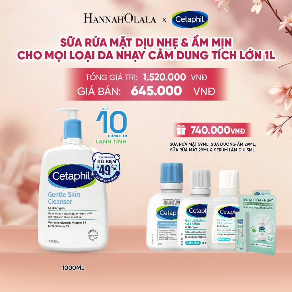  SỮA RỬA MẶT DỊU LÀNH CHO DA NHẠY CẢM CETAPHIL GENTLE SKIN CLEANSER 1000ML DEAL 1: - A1506 