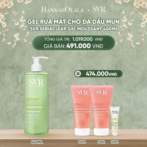  D1818_DEAL 01: GEL RỬA MẶT CHO DA DẦU MỤN, KHÔNG CHỨA XÀ PHÒNG SVR SEBIACLEAR GEL MOUSSANT 400ML 