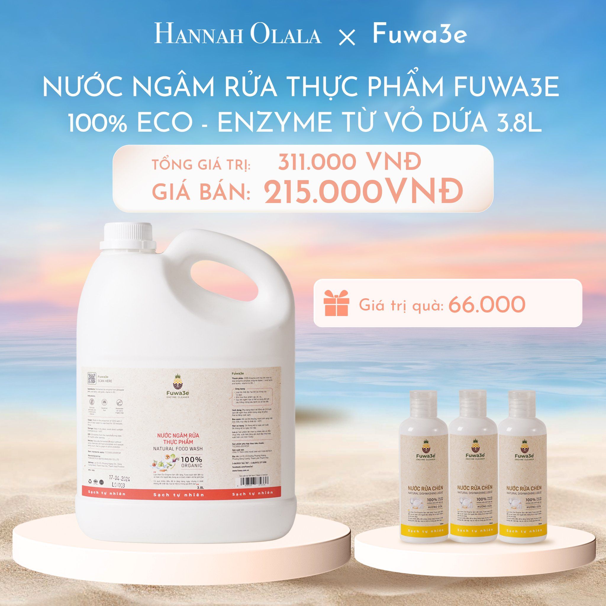  C168_DEAL 1: NƯỚC NGÂM RỬA THỰC PHẨM FUWA3E LÀM SẠCH RAU CỦ QUẢ, KHỬ MÙI CÁ THỊT 3LÍT 8 