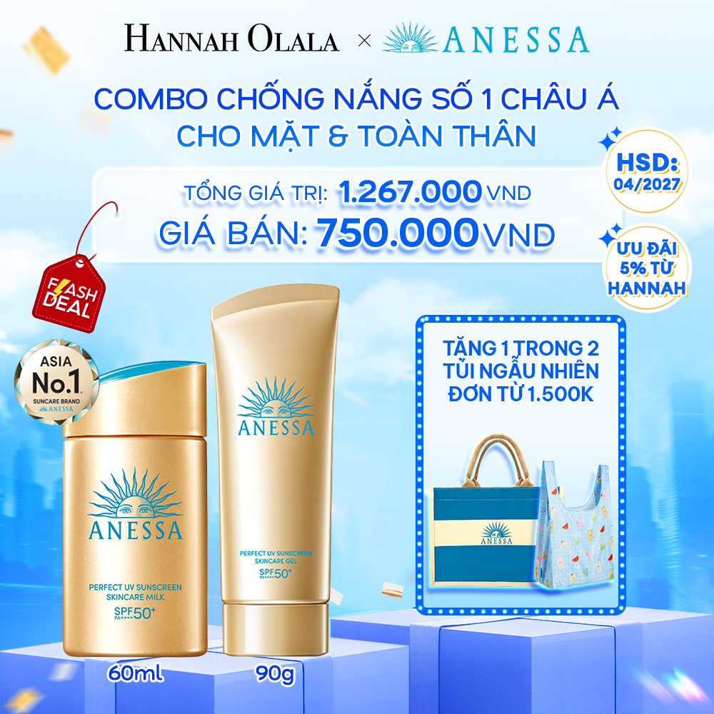  A1: DEAL 1: COMBO SỮA CHỐNG NẮNG & GEL CHỐNG NẮNG BẢO VỆ HOÀN HẢO CHO MẶT - TOÀN THÂN ANESSA GOLD MILK 60ML + GOLD GEL 90GHSD: 1/4/2027 