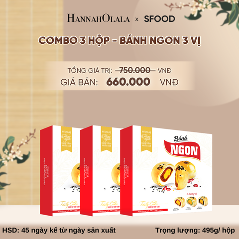  COMBO 3 HỘP BÁNH NGON 3 VỊ (ÍT ĐƯỜNG ÍT NGỌT): ĐẬU ĐỎ – LÁ DỨA – MÈ ĐEN - A2435 