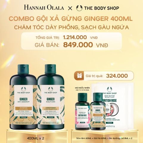  DEAL 1: COMBO CHĂM TÓC DÀY PHỒNG, GIẢM GÃY RỤNG, SẠCH GÀU NGỨA GINGER 400ML - DẦU GỘI & DẦU XẢ 