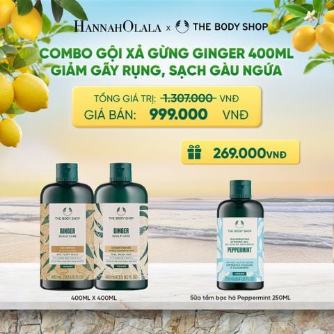 COMBO CHĂM TÓC DÀY PHỒNG, GIẢM GÃY RỤNG, SẠCH GÀU NGỨA GINGER 400ML - DẦU GỘI X DẦU XẢ - A480 