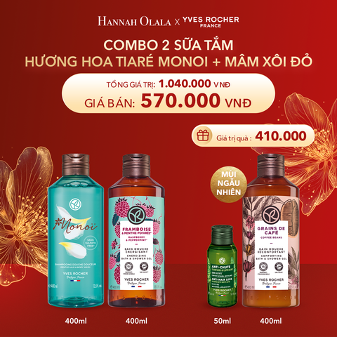  DEAL 4: COMBO 2 SỮA TẮM HƯƠNG HOA TIARÉ MONOI + MÂM XÔI ĐỎ TẶNG SỮA TẮM 400ML NGẪU NHIÊN + MINI DẦU GỘI GIẢM TÓC GÃY RỤNG 
