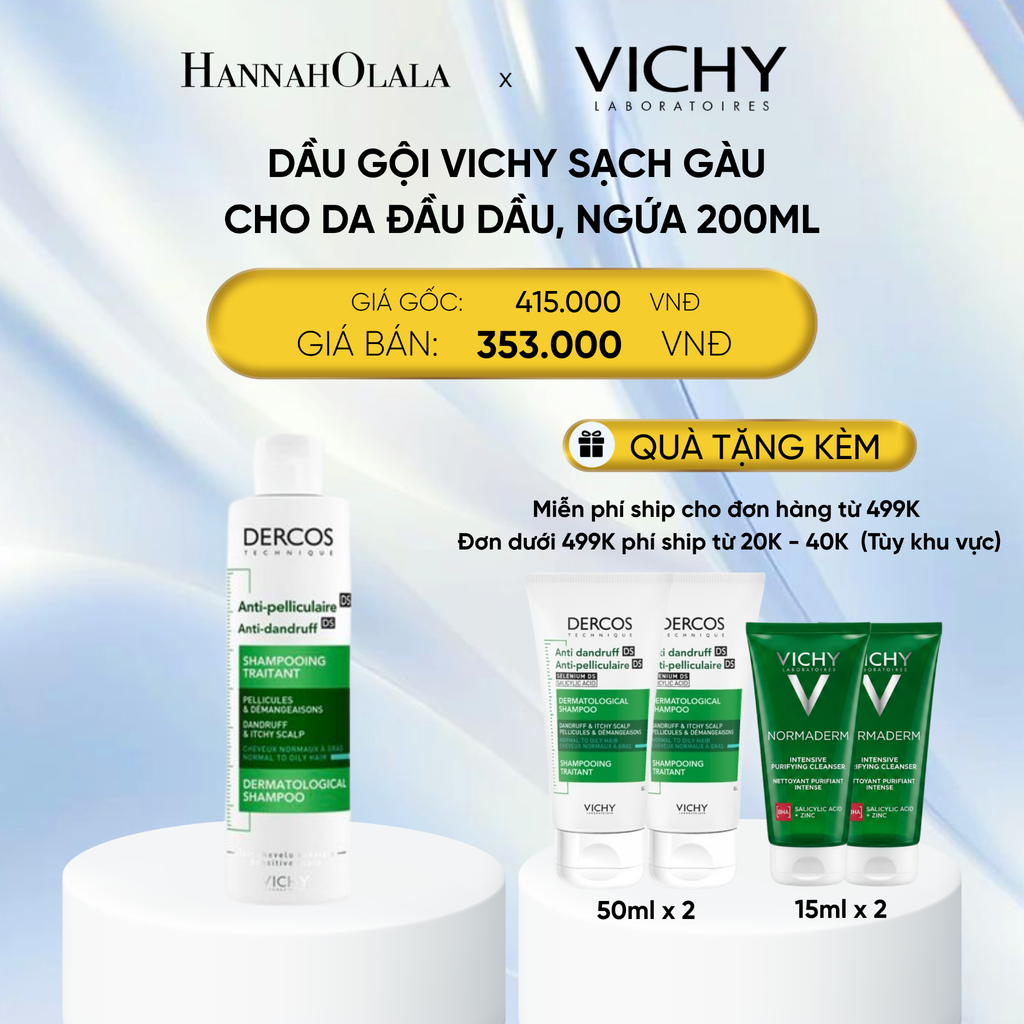  DEAL 1 DẦU GỘI VICHY SẠCH GÀU CHO DA ĐẦU DẦU, NGỨA DERCOS ANTI DANDRUFF 200ML 