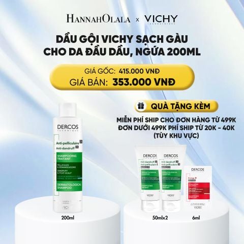  DẦU GỘI VICHY SẠCH GÀU CHO DA ĐẦU DẦU, NGỨA DERCOS ANTI DANDRUFF 200ML - DEAL 1 : 