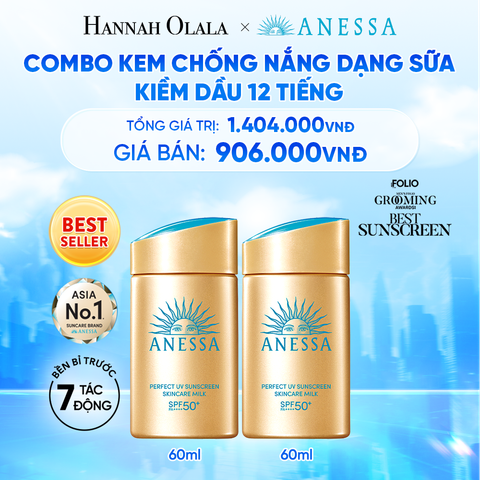  COMBO KEM CHỐNG NẮNG DẠNG SỮA DƯỠNG DA KIỀM DẦU BẢO VỆ HOÀN HẢO ANESSA GOLD MILK SPF50+ PA++++ 60MLX2 