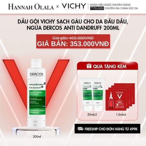  C26_DEAL 1: DẦU GỘI VICHY SẠCH GÀU CHO DA ĐẦU DẦU, NGỨA DERCOS ANTI DANDRUFF 200ML 
