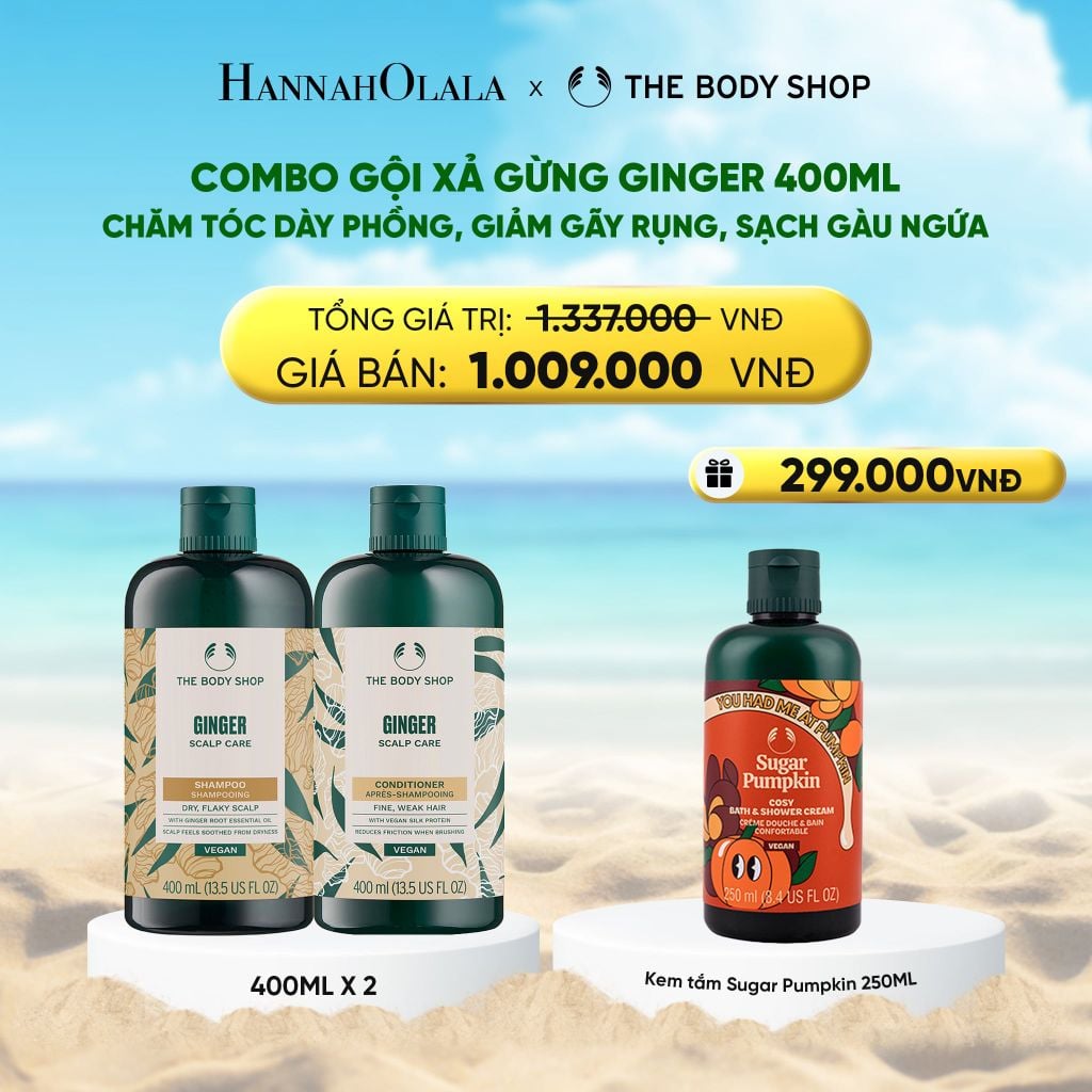  COMBO CHĂM TÓC DÀY PHỒNG, GIẢM GÃY RỤNG, SẠCH GÀU NGỨA GINGER 400ML - DẦU GỘI & DẦU XẢ 