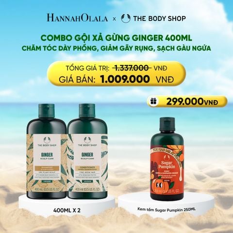  COMBO CHĂM TÓC DÀY PHỒNG, GIẢM GÃY RỤNG, SẠCH GÀU NGỨA GINGER 400ML - DẦU GỘI & DẦU XẢ 