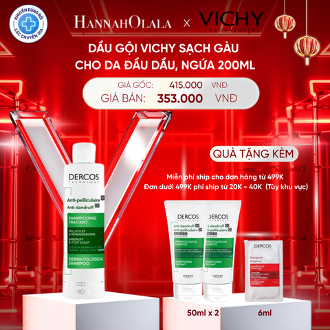  DEAL 1 DẦU GỘI VICHY SẠCH GÀU CHO DA ĐẦU DẦU, NGỨA DERCOS ANTI DANDRUFF 200ML 