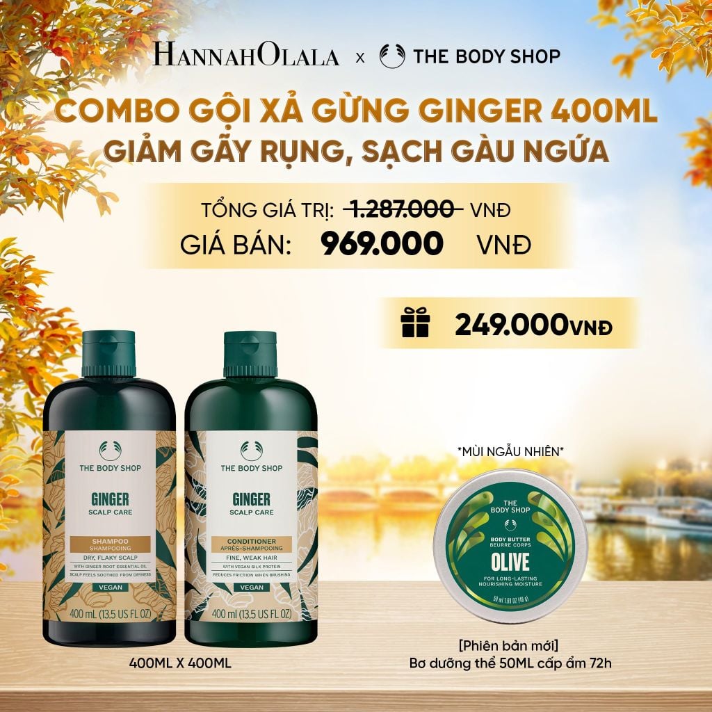  COMBO CHĂM TÓC DÀY PHỒNG, GIẢM GÃY RỤNG, SẠCH GÀU NGỨA GINGER 400ML - DẦU GỘI X DẦU XẢ - E706 