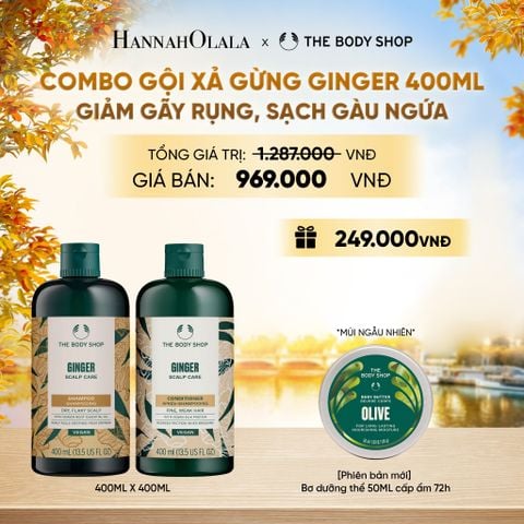  COMBO CHĂM TÓC DÀY PHỒNG, GIẢM GÃY RỤNG, SẠCH GÀU NGỨA GINGER 400ML - DẦU GỘI X DẦU XẢ - E706 