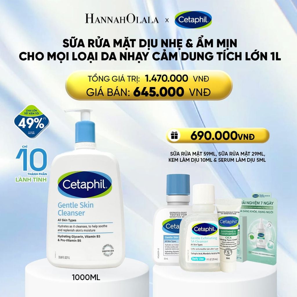  SỮA RỬA MẶT DỊU LÀNH CHO DA NHẠY CẢM CETAPHIL GENTLE SKIN CLEANSER 1000ML - DEAL 1: 