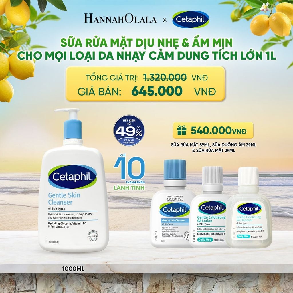  SỮA RỬA MẶT DỊU LÀNH CHO DA NHẠY CẢM CETAPHIL GENTLE SKIN CLEANSER 1000ML DEAL 1: 