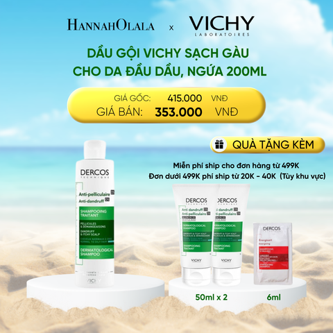  DEAL 1: DẦU GỘI VICHY SẠCH GÀU CHO DA ĐẦU DẦU, NGỨA DERCOS ANTI DANDRUFF 200ML 