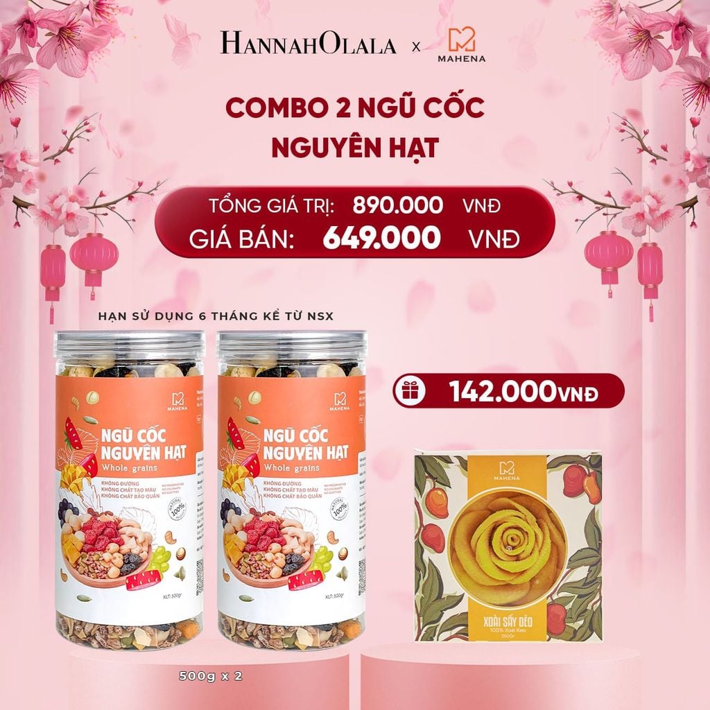  DEAL 1: MUA 2 NGŨ CỐC NGUYÊN HẠT 500G TẶNG 1 HỘP XOÀI XẾP HOA 250G 