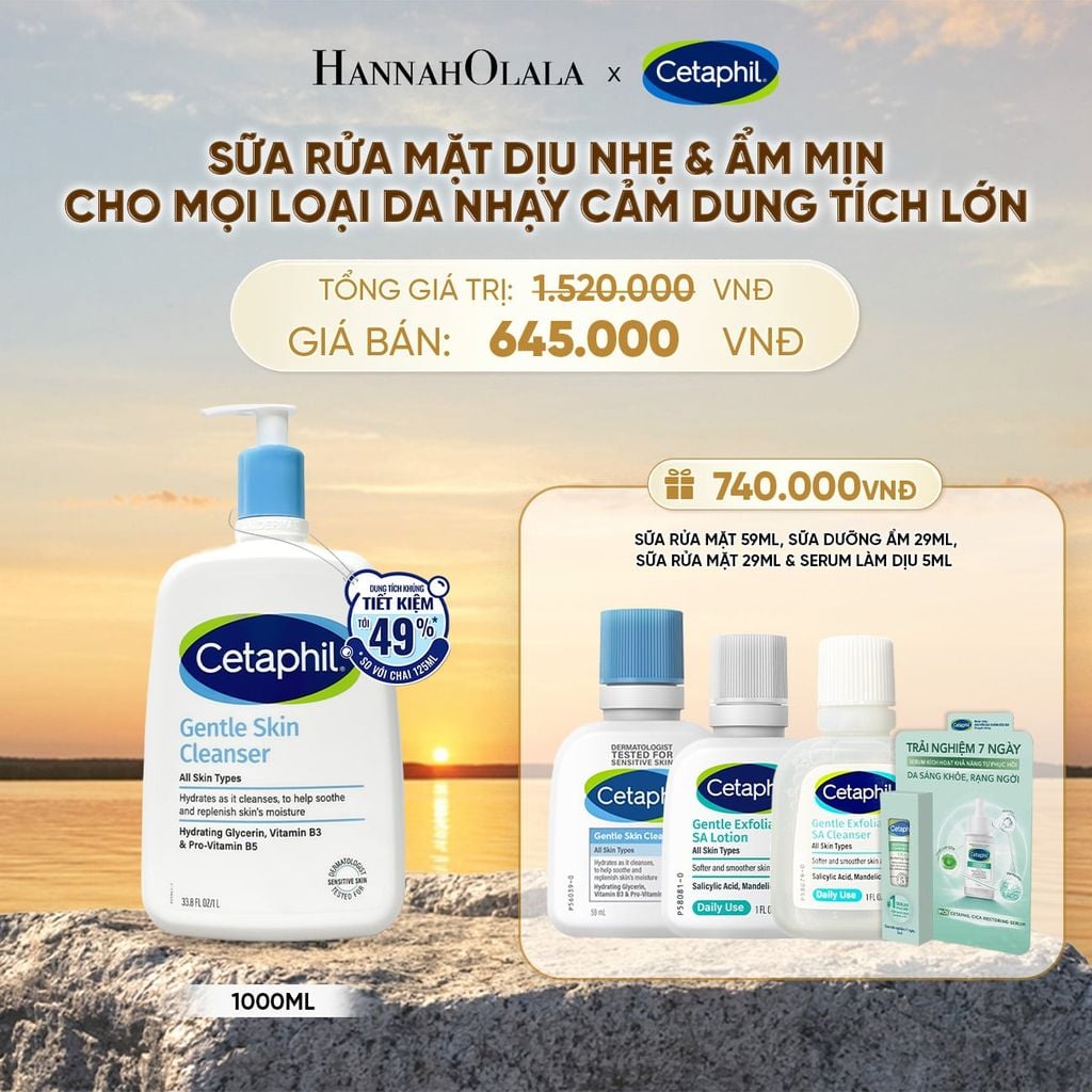  SỮA RỬA MẶT DỊU LÀNH CHO DA NHẠY CẢM CETAPHIL GENTLE SKIN CLEANSER 1000ML DEAL 1: - B579 