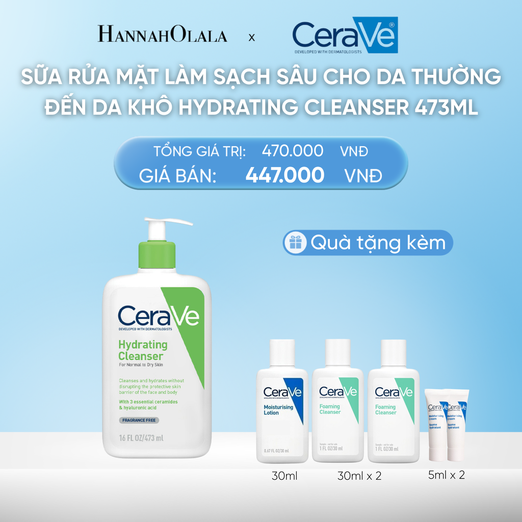  DEAL 1 SỮA RỬA MẶT GIÚP LÀM SẠCH SÂU CHO DA THƯỜNG ĐẾN DA KHÔ HYDRATING CLEANSER 473ML 