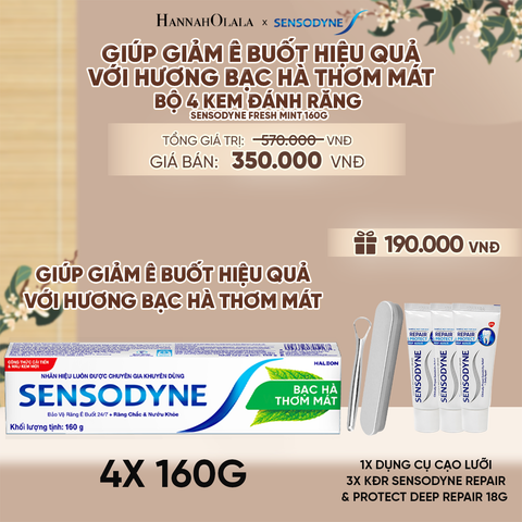  BỘ 4 KEM ĐÁNH RĂNG SENSODYNE FRESH MINT 160G GIÚP GIẢM Ê BUỐT HIỆU QUẢ VỚI HƯƠNG BẠC HÀ THƠM MÁT - A2622 
